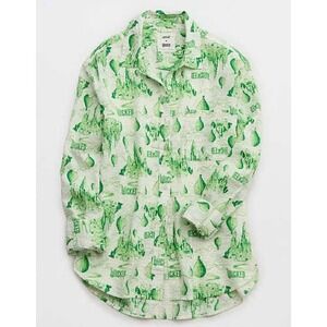 Aerie Wicked Elphaba Seersucker Set‎ XS Button Down Shirt Shorts Cotton